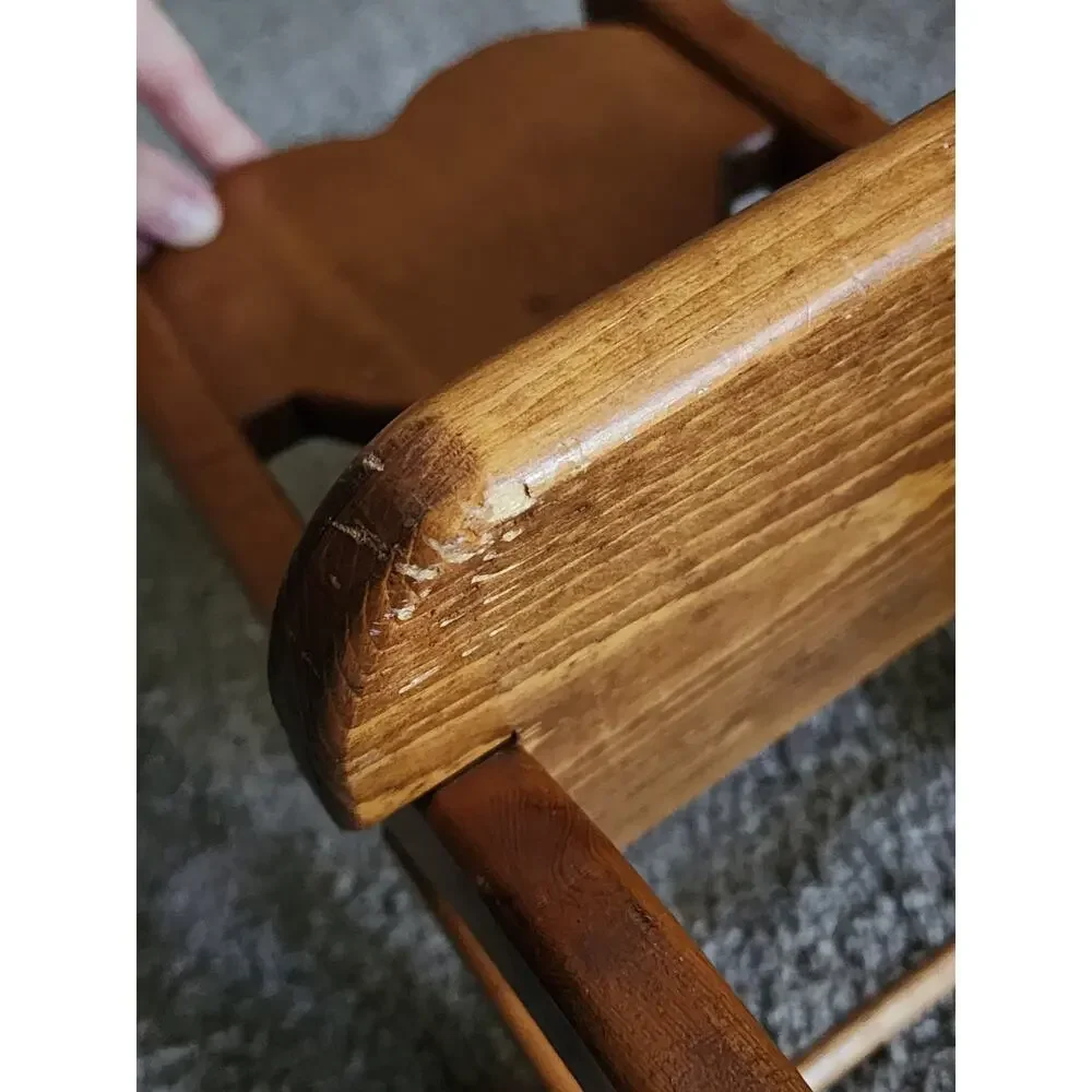 FOLDING Solid Wood Vtg Child Doll Rocking Chair Heart Shape Cottage Core Country